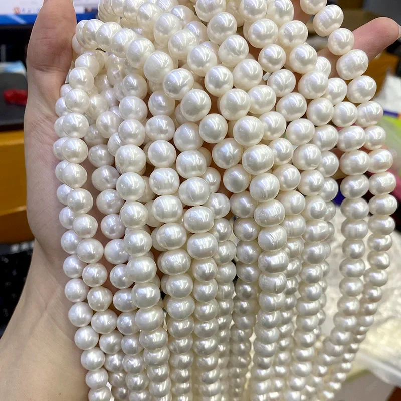 

8~9mm Oval Shape White Color Natural Freshwater Pearl Loose Beads for DIY Jewelry Necklace