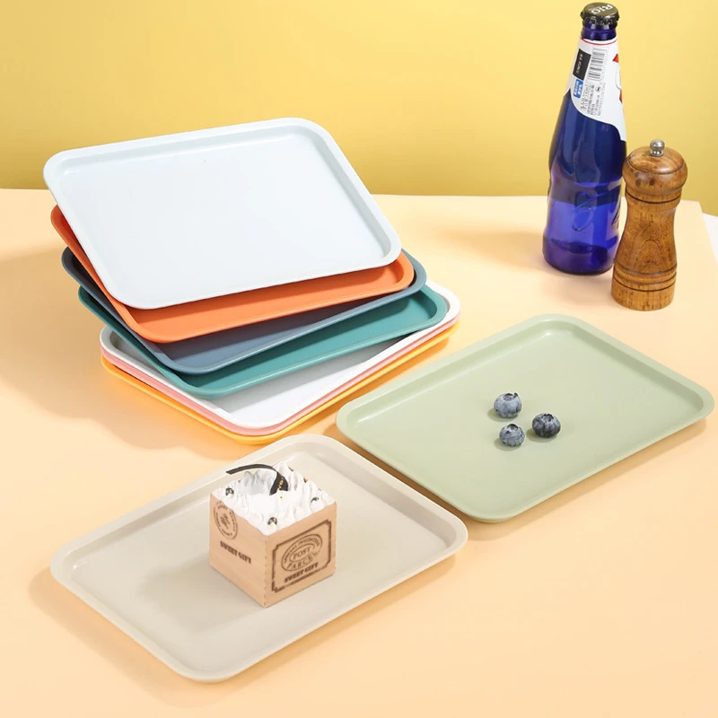 Bandeja Rectangular de plástico nórdico para servir alimentos, bandeja de almacenamiento de varios colores para el hogar, cocina, bandeja de postre de frutas