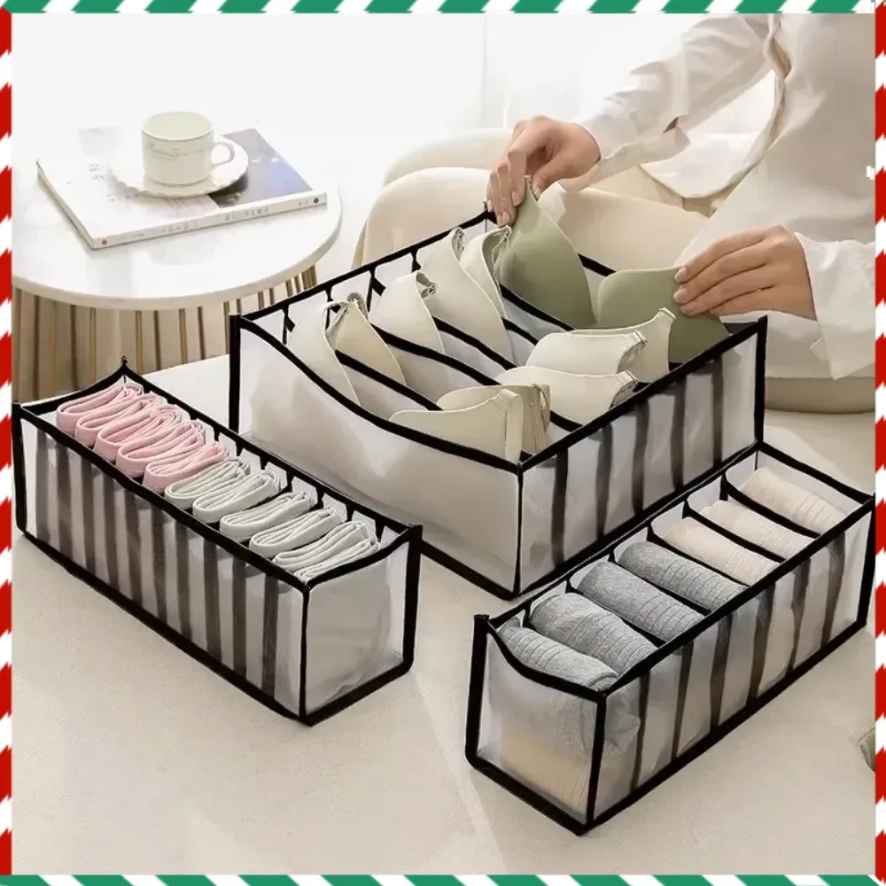 

6/7/11 Grids Foldable Underwear Underwear Socks Organizer with Dividers Clothes Storage Box Breathable Mesh Bag for Wardrobe