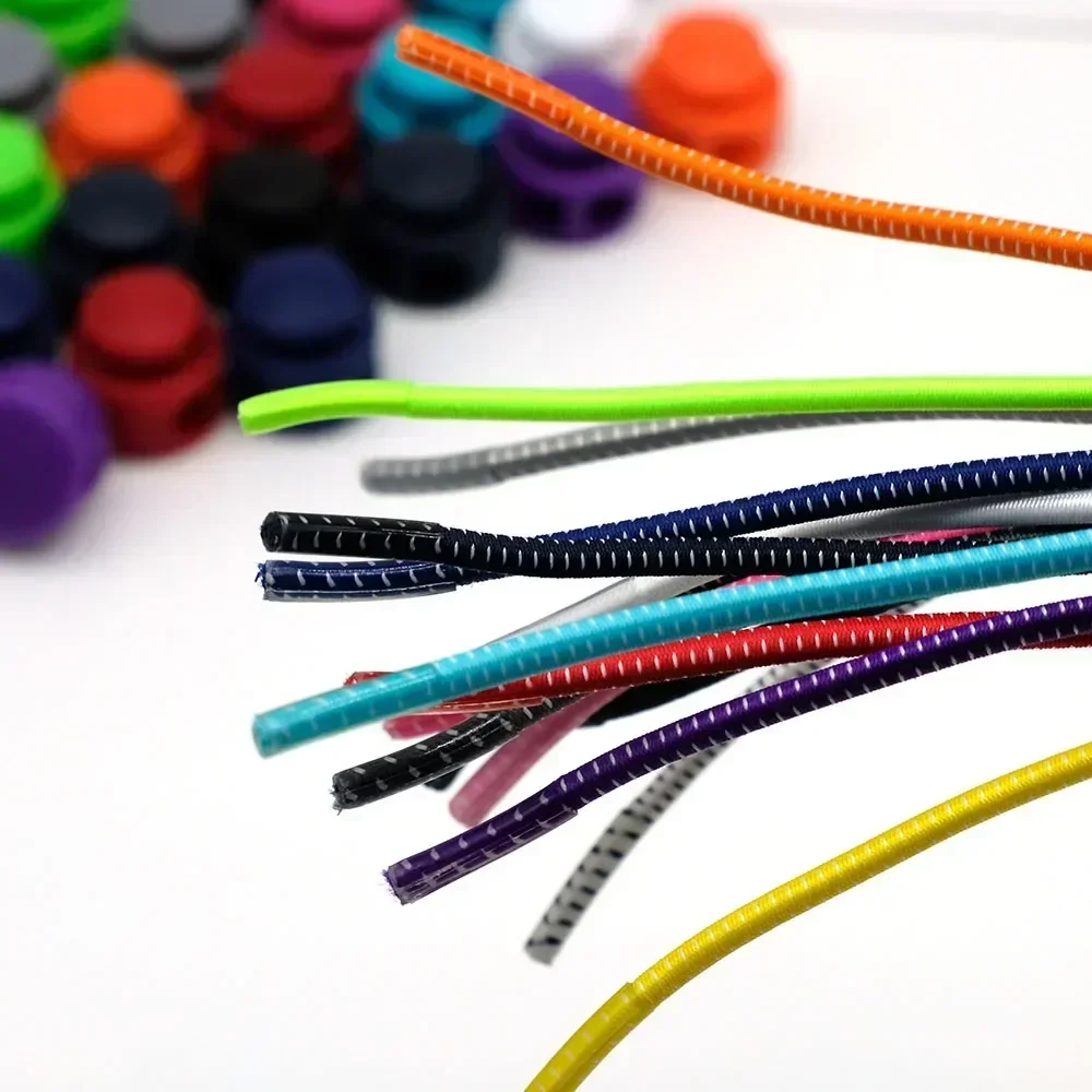 1Pair Colored Dots Round Shoelaces Elastic Plastic Lock Hiking Sports No Tie Shoelace Adult Children Shoe Accessories Lazy Lace image 5