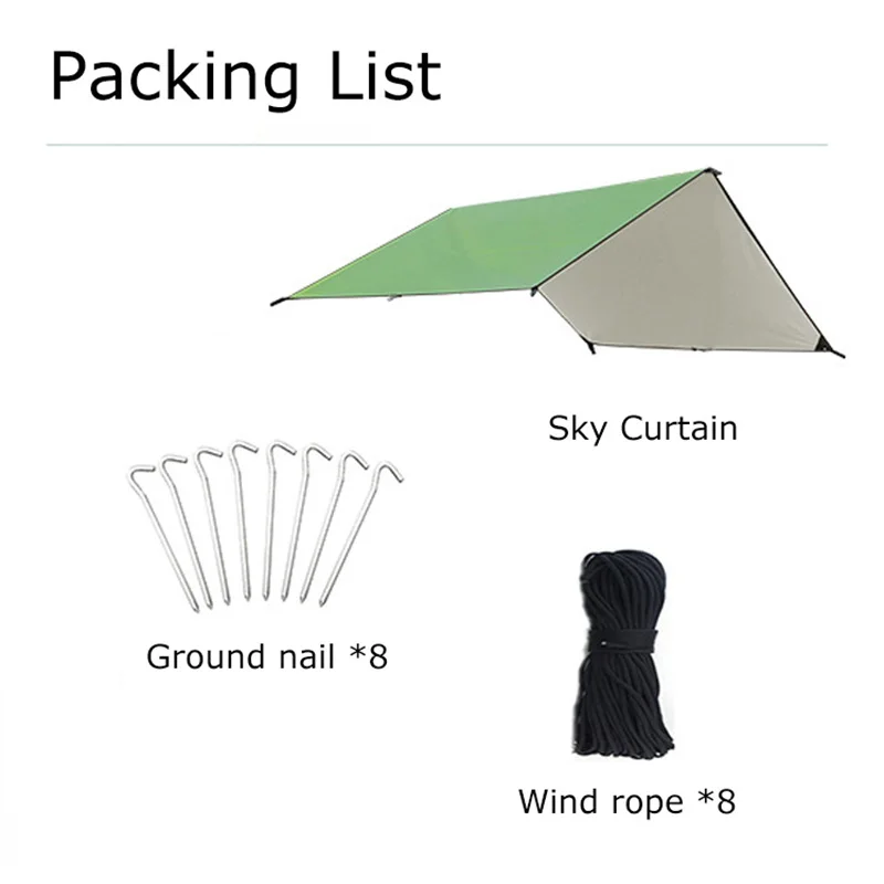 Multi-sizes Waterproof Outdoor Garden Awning Tarp Tent Sky Curtain Camping Accessories Hammock Rain Canopy (NO Poles Bracket)