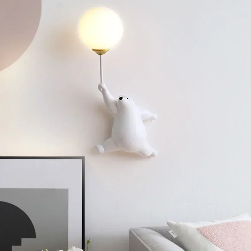 Led Nordic Cartoon Wall Lamp Minimalistyczny Niedźwiedź Kinkiet dla Dzieci Dzieci Dziewczynka Sypialnia Nocne Oświetlenie Księżyca Dekoracja Ścienna