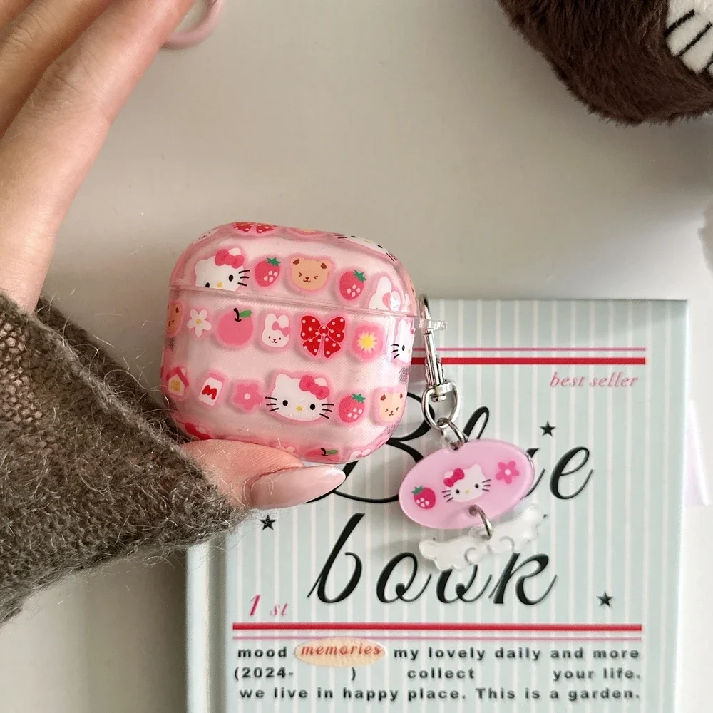 Niedliche Sanrio Hello Kitty Kopfhörerhülle für Airpods 4 1 2 3 Pro 2, kabellose Bluetooth-Headset-Schutzhülle mit Anhänger