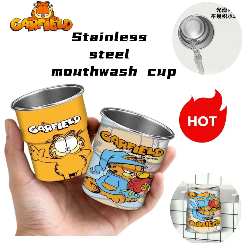 Nuevo vaso de dibujos animados de Garfield 304 de 2026, elegante taza para parejas, vaso creativo y lindo de acero inoxidable para el hogar con cepillo y vaso de enjuague.