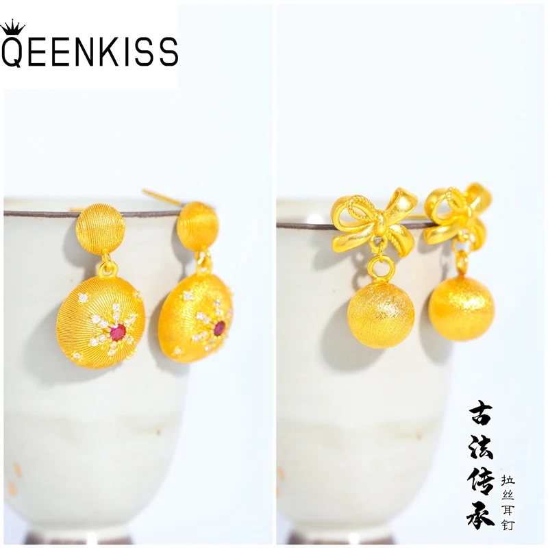 

QEENKISS 24KT Gold Bowknot Snowflake Stud Earrings For Women Wedding Party Birthday Christmas Bride Mother Girl Lady Gift EG5527