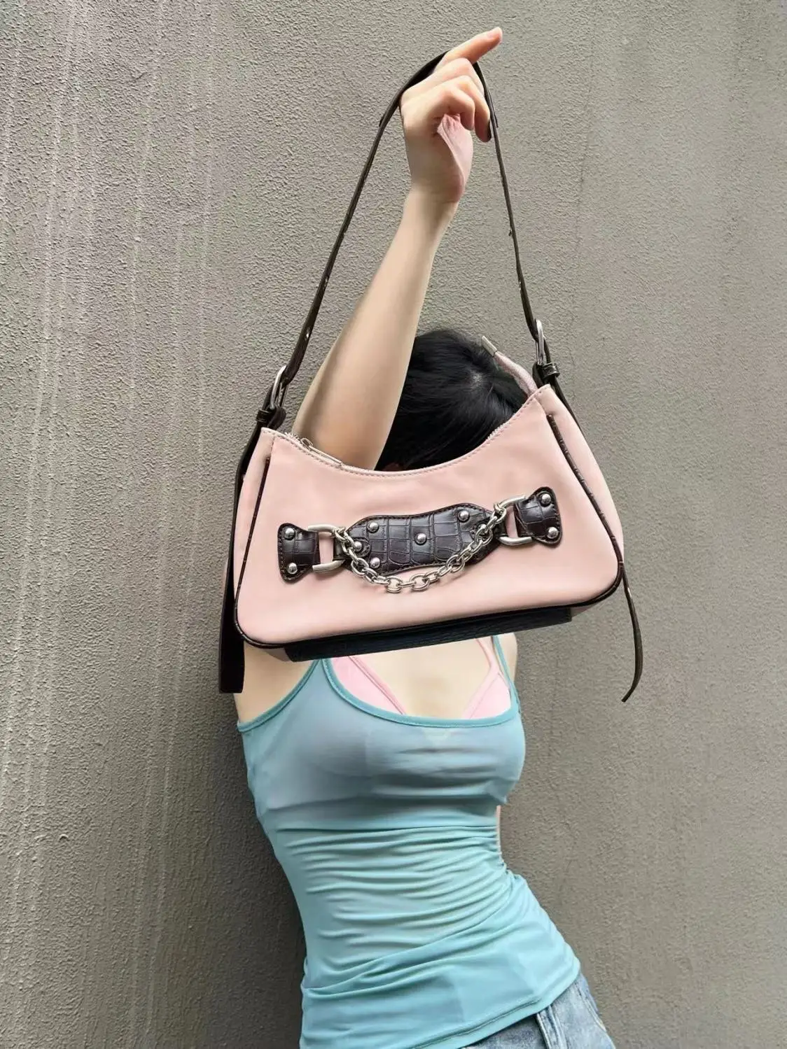 

Sweet Cool Pink Shoulder Bags Purse Women High Street Y2k Handbag Crossbody Bags Hot Girls Fairycore Aesthetic Underarm Bag New