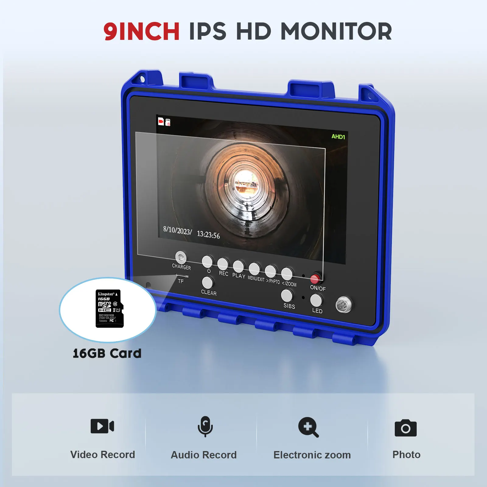 9'' Sewer Endoscope Camera with 512HZ Locator Meter Counter Self-Leveling DVR AHD 1080P Pipe Inspection 23MM Camera 4500MAH