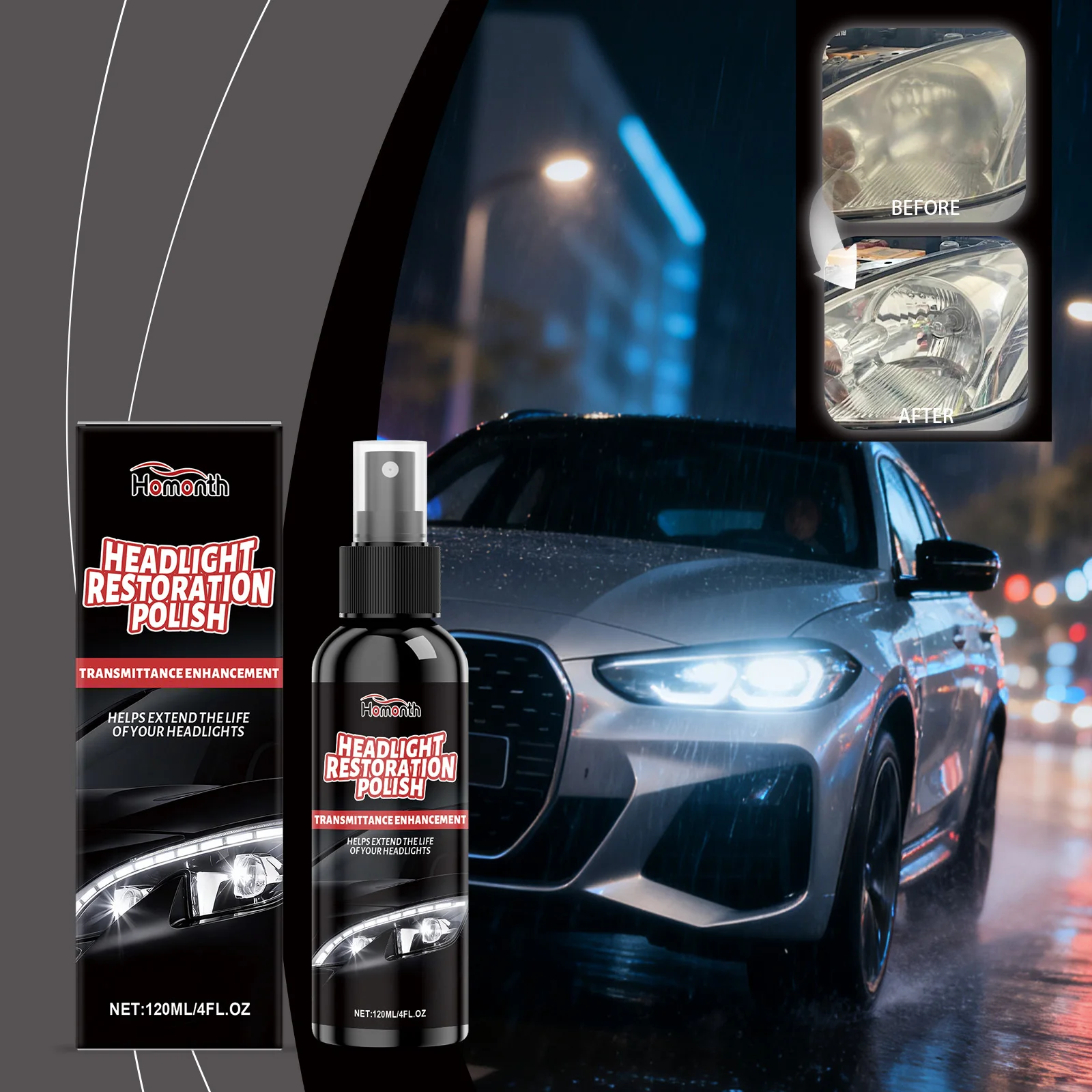 Professional Car Headlight Restoration Clean Spray Oxidation Restores Clarity Improve Polish Portable Auto Headlamp Repair Agent
