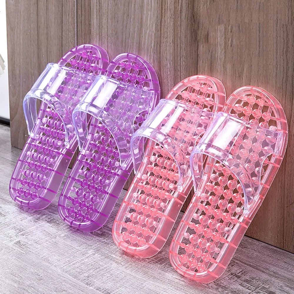 

Casual Solid Thick Massage Slippers Transparent Open-toe Indoor Slides Sandals Beachwear Anti Slip Flats Women Bathroom