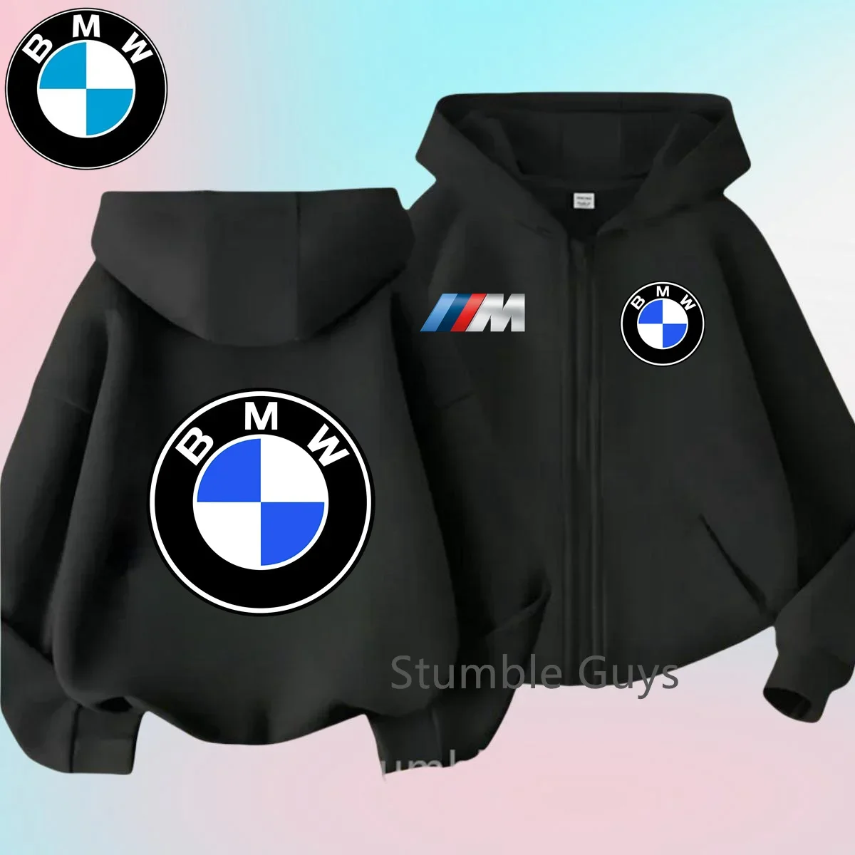 BMW أطفال قلنسوة بسحاب ملابس الخريف الشتاء الفتيان الفتيات الدافئة عارضة البلوز دراجة نارية نمط سترة ​