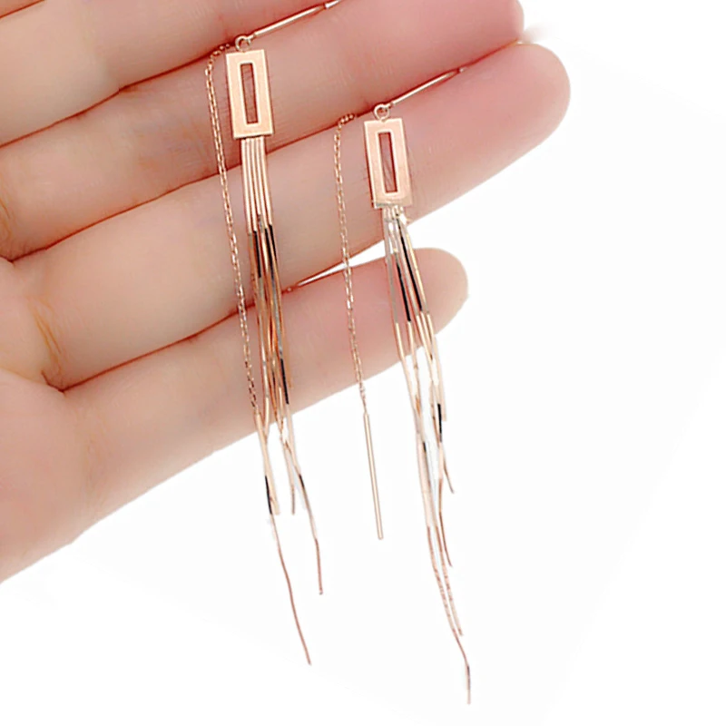 Fashion new 585 purple gold square soft chain Ear line14K rose gold earrings for women exquisite gift engagement accessories