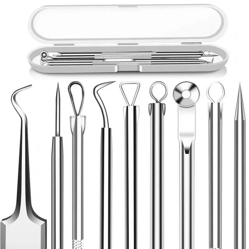 5PCS Blackhead Remover Comedone Extractor, Curved Blackhead Tweezers Kit, Professional Stainless Pimple  Blemish Removal Too