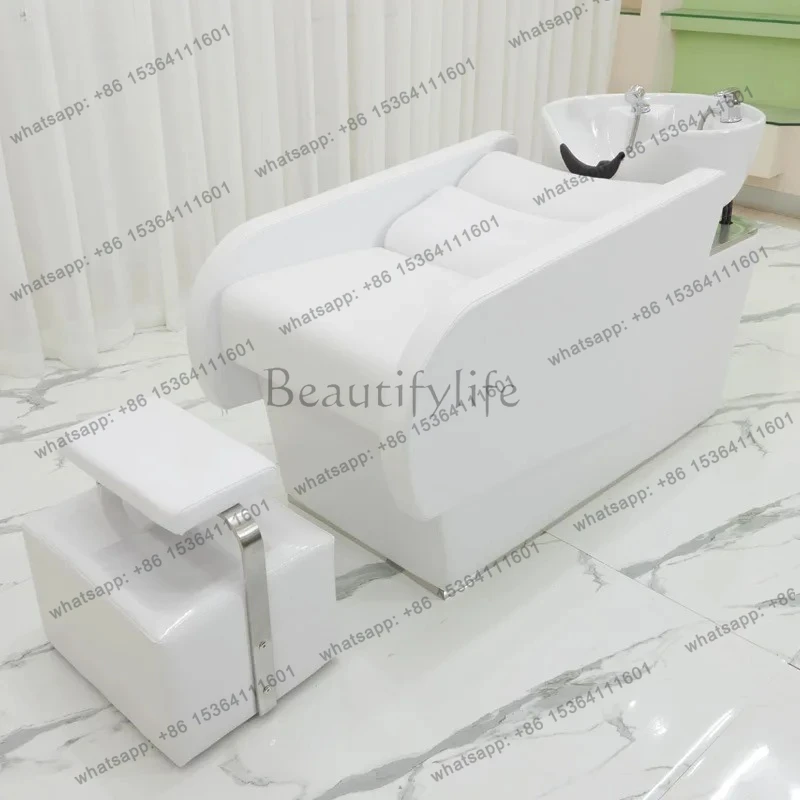 Shampoo Bed for Hair Salons, Semi-Reclining Salon Washing Bed, Hair Salon Color Changeable