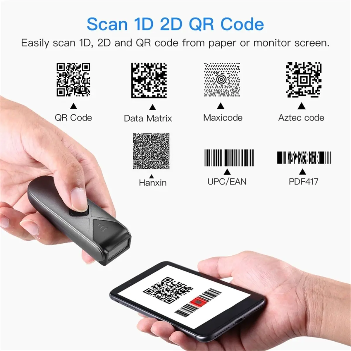 【Best Seller】Mini Portable 1D 2D Bluetooth Barcode Scanner QR Code Screen Image Reader PDF417 Data Matrix USB Wired Scanning Don
