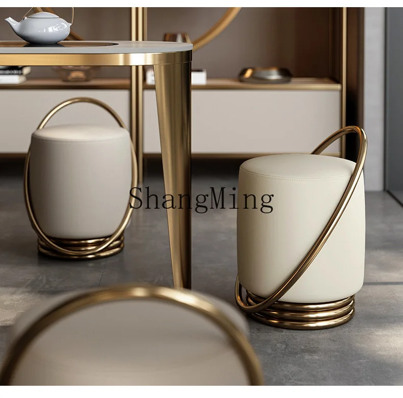 HJ sgabello rotondo di fascia alta in acciaio inossidabile di lusso leggero per la casa soggiorno moderno semplice piccolo sgabello creativo