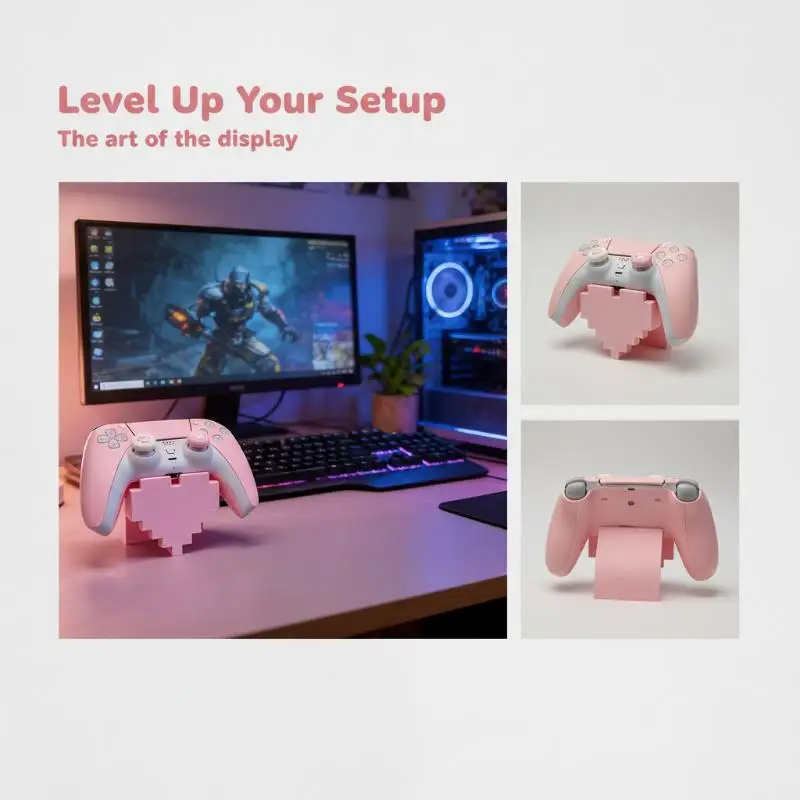 New！3D Printed Heart Game Accessory Holder Stable Base Desktop Display Shelf Beautiful Decor Craft For Game Controller Storage