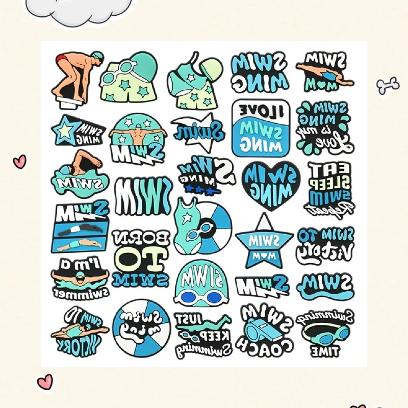 

wimming Series Shoe Charms Blue Love Swim Stroke Swimmer Victory Shoe Accessories Sports Athlete Diy Shoe Buckle Gifts