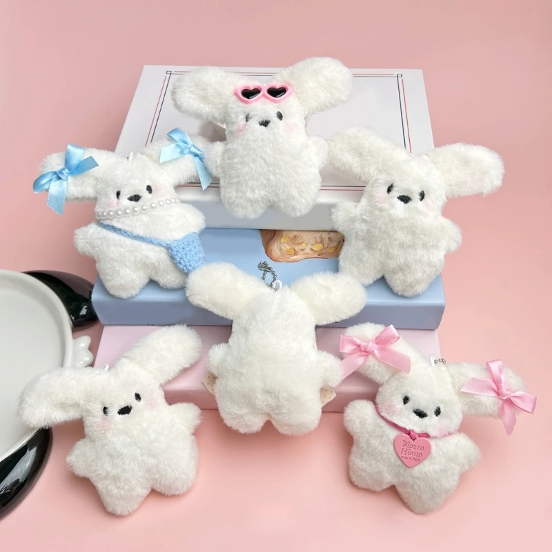 Soft Plush Dog Dolls Keychain Pendant Charm with Big Ear for Backpacks and Gift