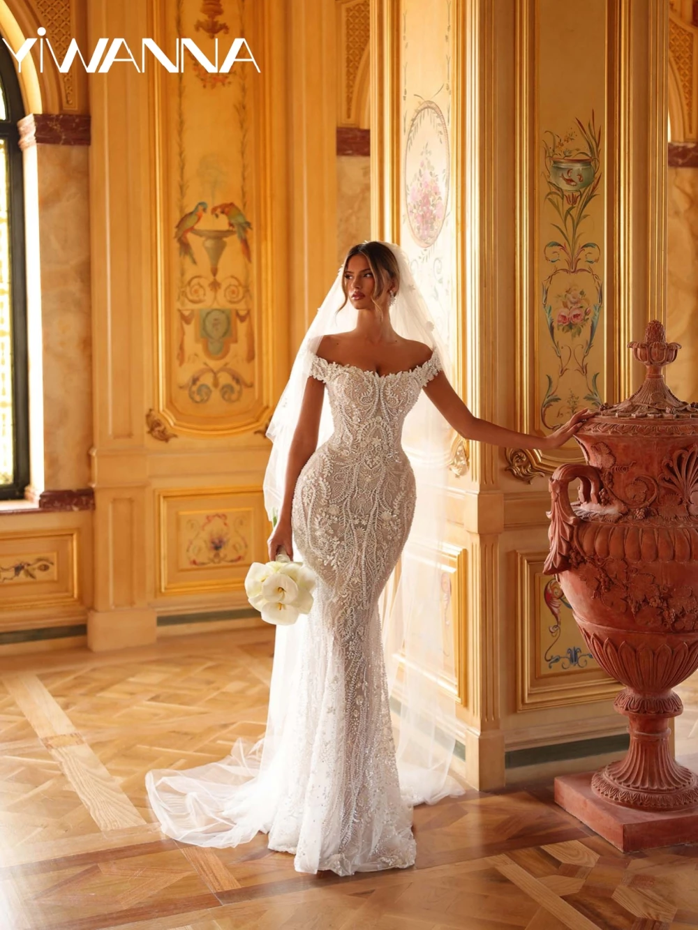 

Sparkling Beaded Pearls Mermaid Long Wedding Dress Luxurious Off Shoulder Bridal Gown Customized Dreamy Dresses For Bride