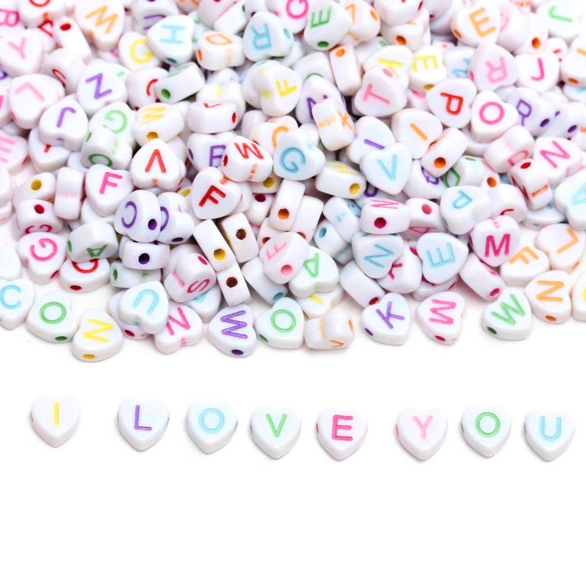 50pcs/bag 7mm Acrylic A-Z 26 Letter Beads Heart Loose Spacer Colorful Alphabet Beads for Jewelry Making Diy Bracelet Accessories