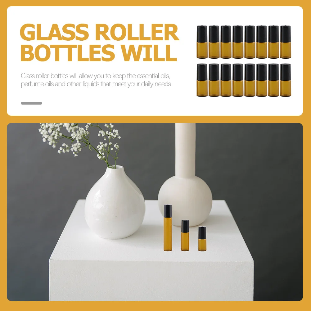 Bouteilles à roulettes en verre pour huiles essentielles, rechargeables, pour voyage, usage quotidien, bouteilles de parfum, boules à roulettes pour huiles essentielles, 20 pièces