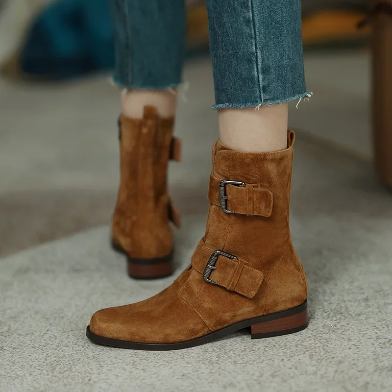 Women Short Boots Casual Stylel Winter Boots With Buckles Sheepsuede Autumn Spring Quality Warm Shoes  Modern Woman Street Shoes