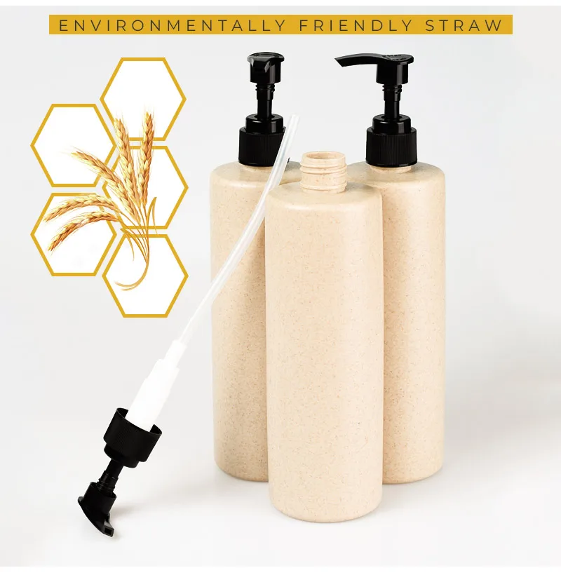 Empty 30ml 100ml 150ml 250ml 300ml 500ml Biodegradable Cosmetic Wheat Straw Plastic Shampoo Bottle with Lotion Pump 400ml