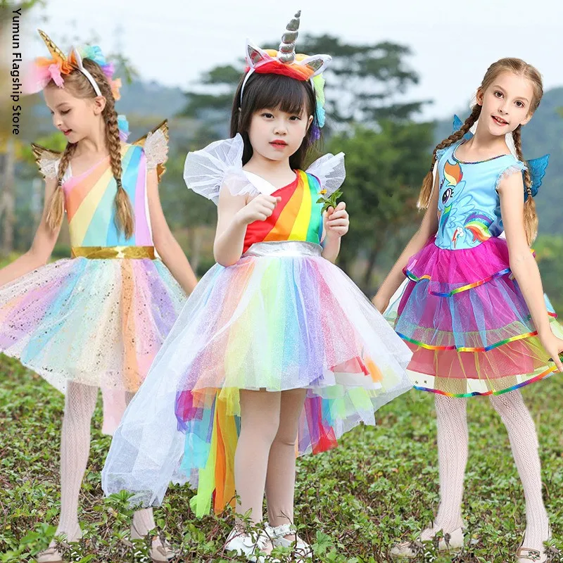 loween orn Dr Children's Rainbow Princ Costume  Cosplay Fairy T Magic Performance Outfit Polyester Fiber