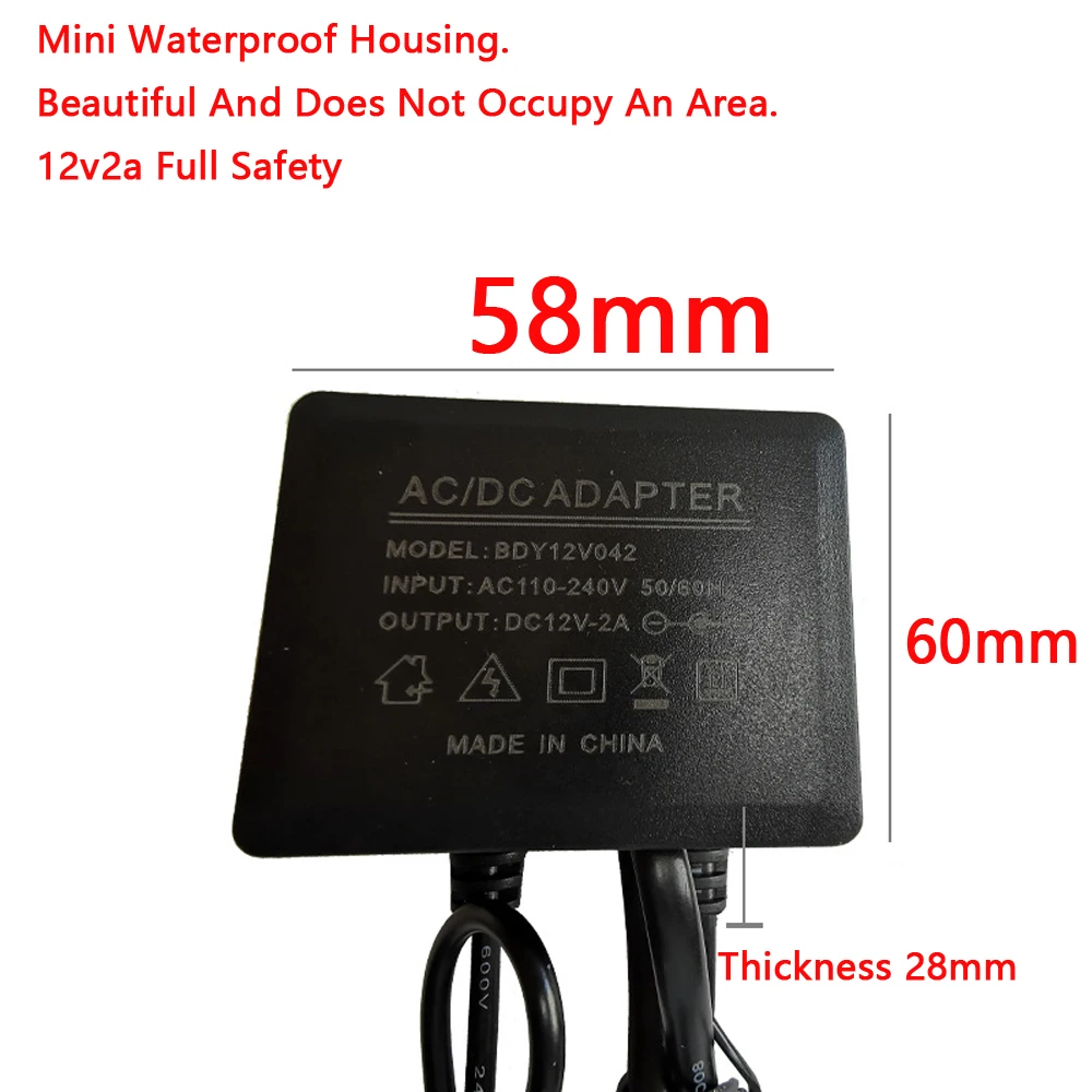 12V2A Waterproof IP66 For camera Power AC Outdoor 100V-240V Converter Adapter DC 2000mA LED Supply EU US Plug 5.5mm x 2.1-2.5mm