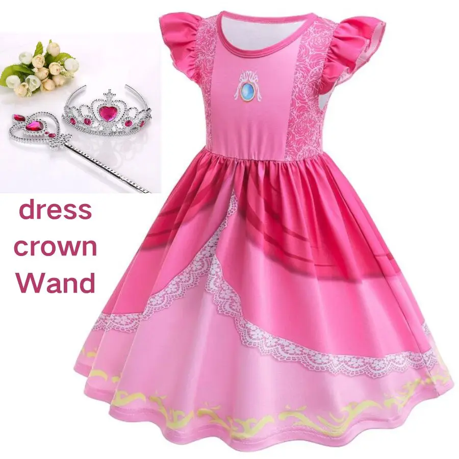 Girls Dress Super Mario Bros Pink Princess Summer Casual Clothes Holiday Party Costumes 3-8 Years Children's Christmas Dress