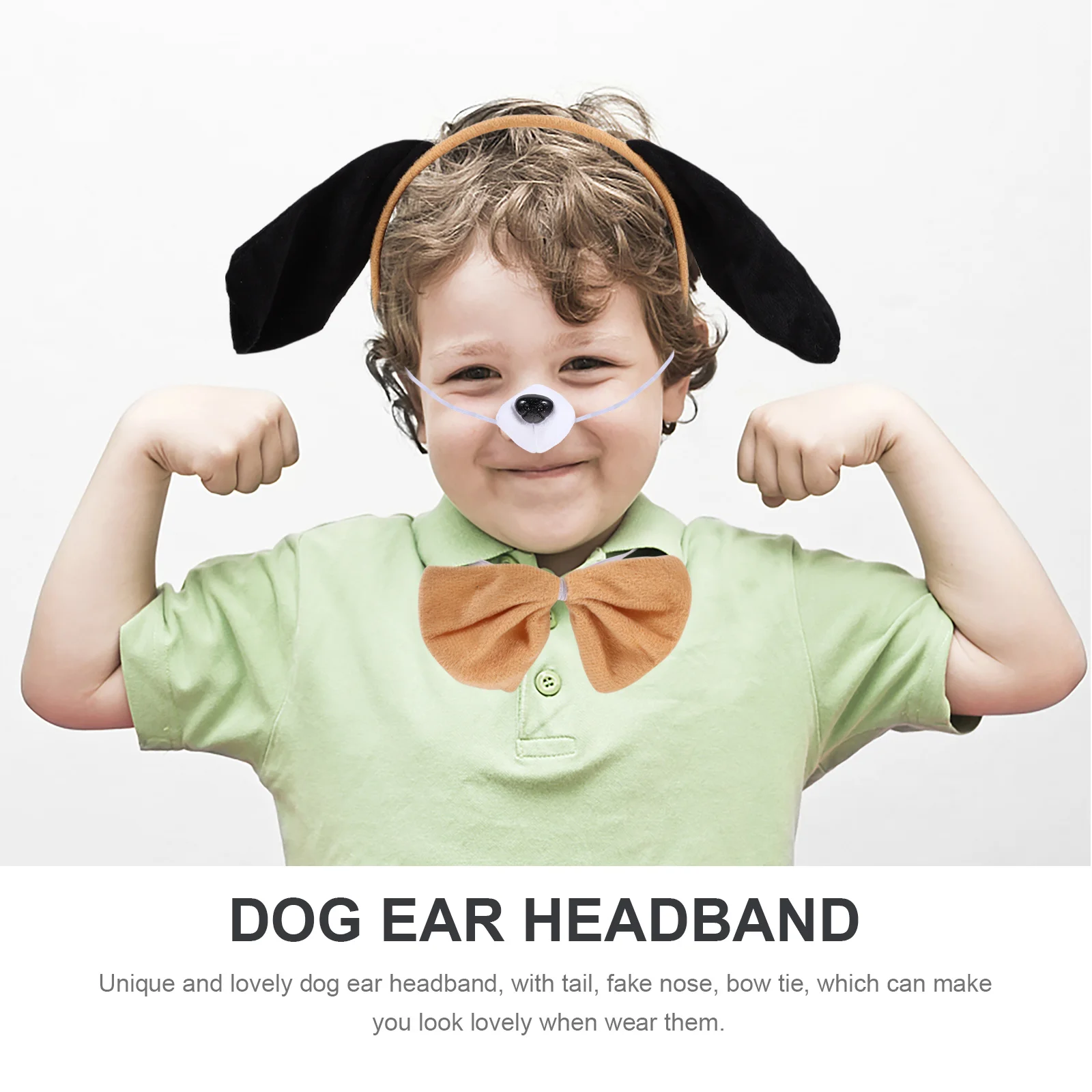1Set Attractive Dog Ear Headband Set with Tail Bowtie Fake Nose for Kids Dress Up Animal Theme Parties Cosplay