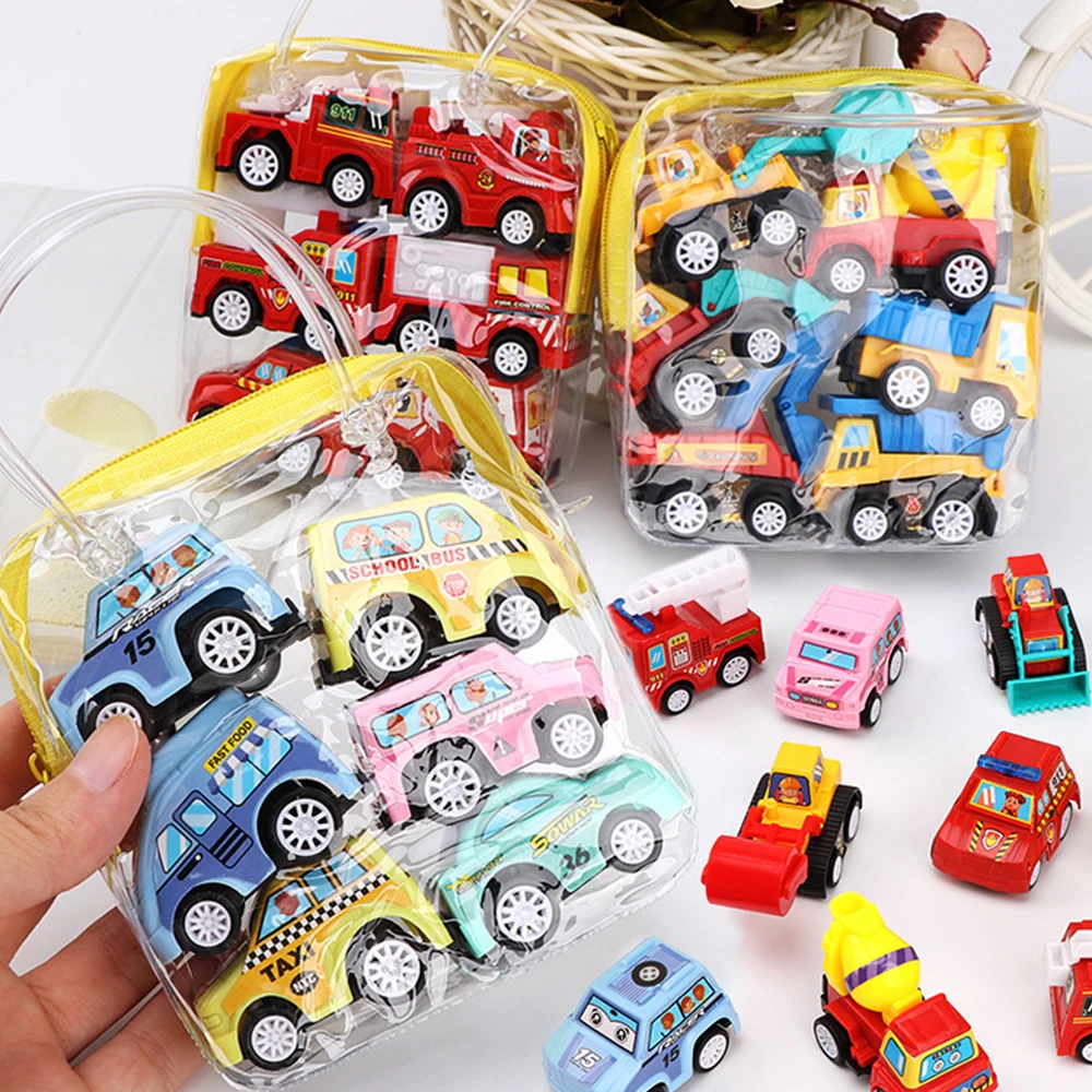 6/12Pcs Mini Inertial Pull Back Engineering Car Fire engine Set Child Kids Cartoon Toys Birthday Gift