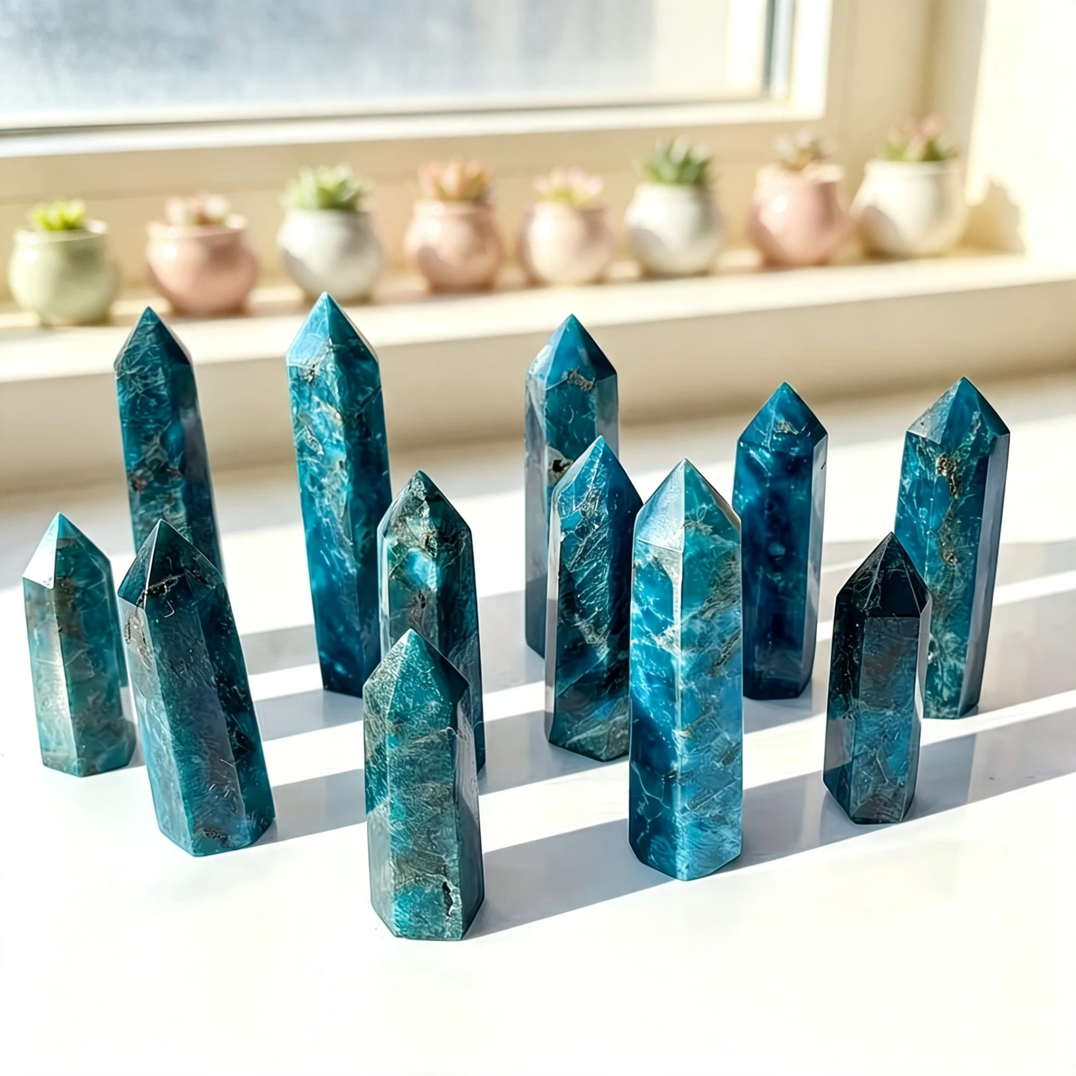 1pc Rare Natural Blue Apatite Single Point Ornament | Hand-Polished Crystal Tower | Unique Textured Collectible Display Piece