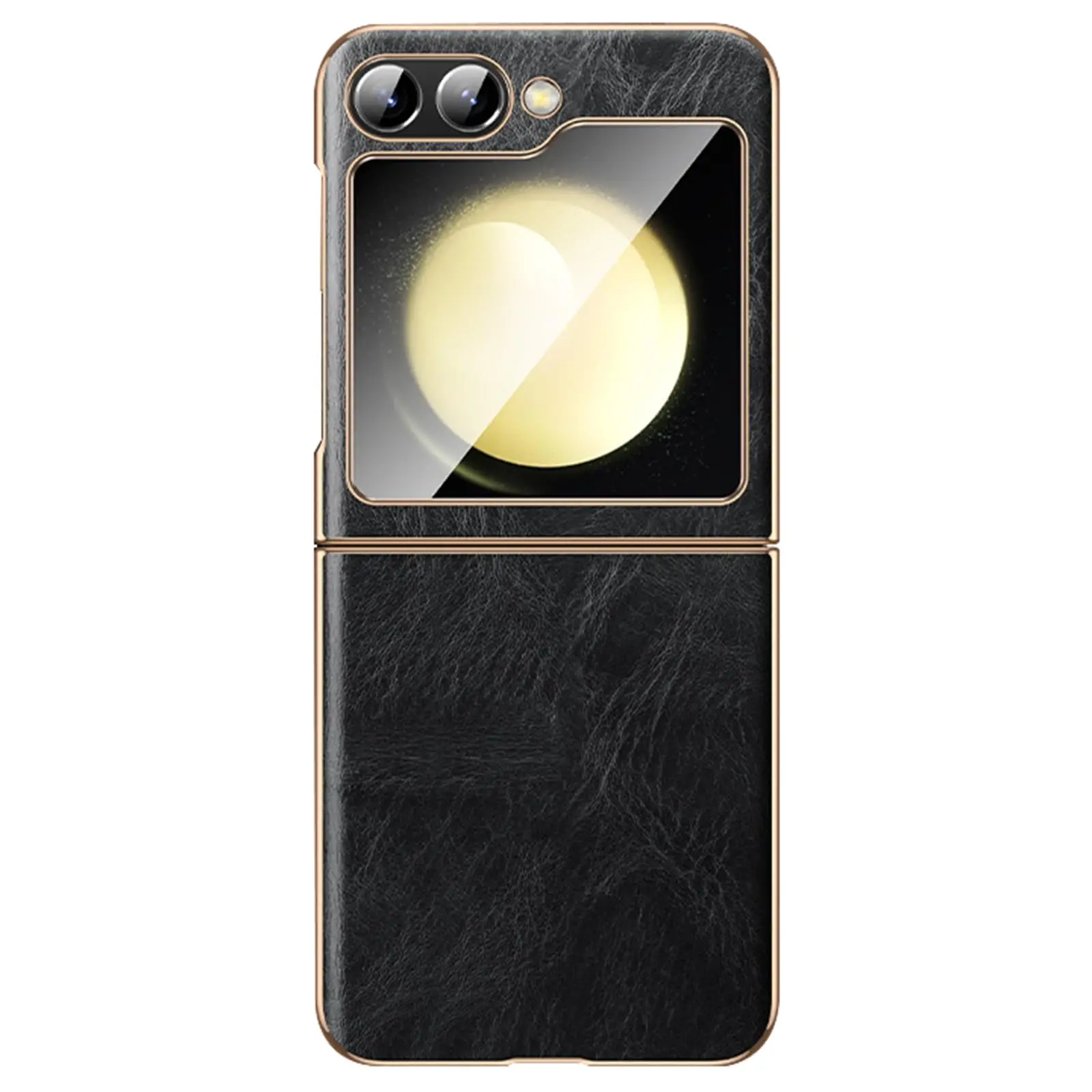 Genuine Leather Case for Samsung Galaxy Z Flip 6, Camera Plating Edge Shockproof Cowhide Cover Slim Oil Wax Phone Case