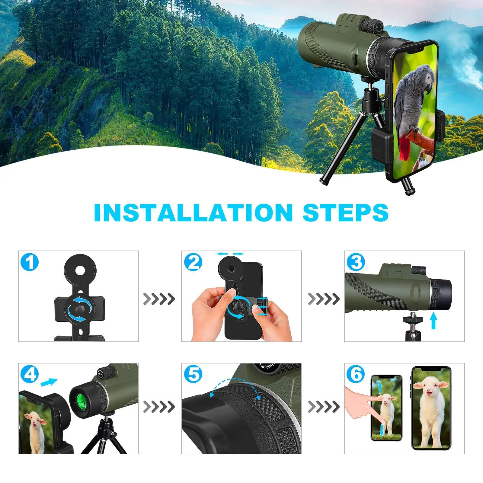 High-power 80X100 Telescope Magnifying Glass Bird-watching Binocular Remote Zoom BAK4 Prism, Outdoor Camping and Hunting