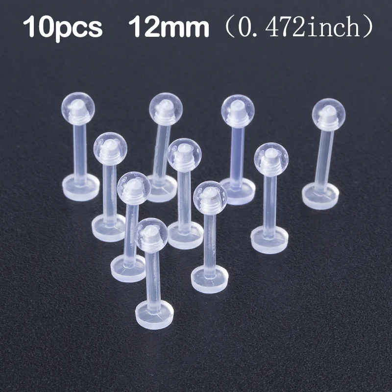 10pcs Clear Acrylic Lip Stud Piercing Labret Rings, 16G