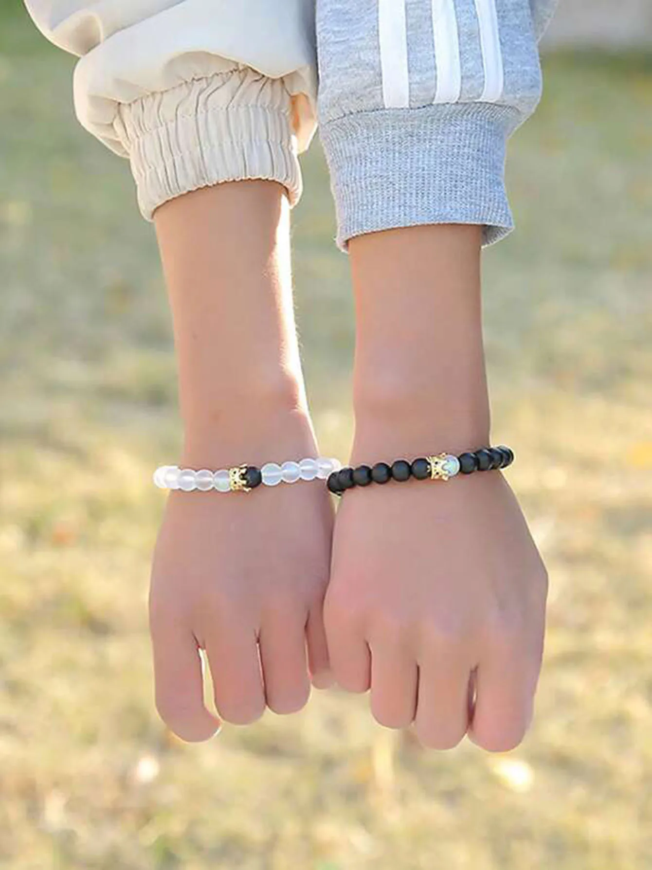 2pcs/Set Natural Stone Dumbbell Beaded Bracelet Black Beads Fitness Fit Life Prayer Bracelets Bangles Barbell Men Jewelry image 5