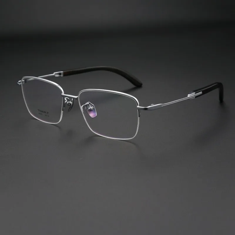 Horn Half Frame Men's High-end Pure Titanium Small Face Business Square Piece Handmade Glasses Men Myopia  Eyewear