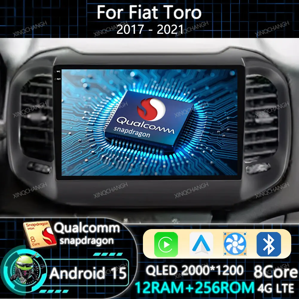 Rádio do carro android 15 para fiat toro 2017 2018 2019 2020 2021 bt reprodutor de vídeo multimídia carplay auto 4g wifi unidade principal qled 2din