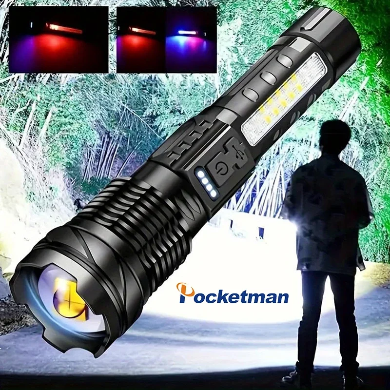 High Lumens Rechargeable Flashlights Super Bright 7Mode Tactical LED Flashlights Waterproof Flash Light High Powered Zoom Torch