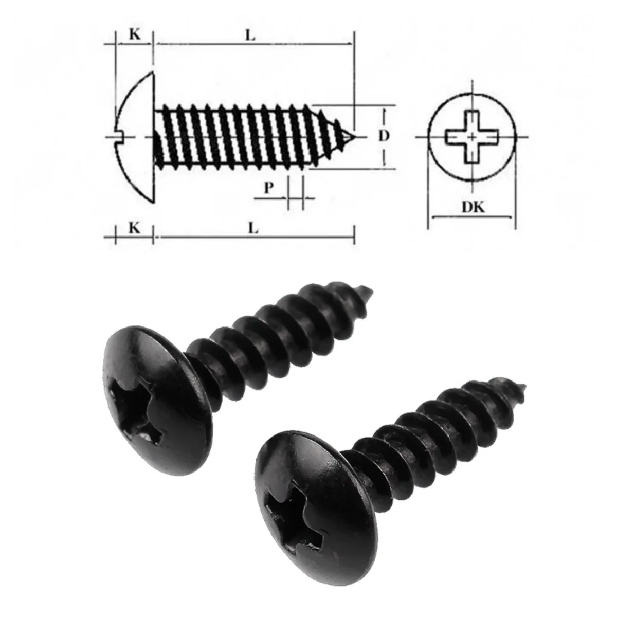 TA self-tapping screw M3 M4 M5 M6*L Black steel Phillips Truss Head Cross Recessed Mushroom Head Self Tapping Screws