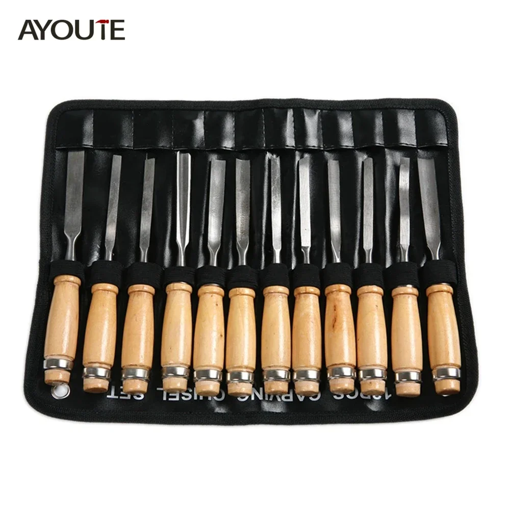 12Pcs Wood Carving Hand Chisel Tool Set Woodworking Professional Gouges Consruction Carpentry Tools