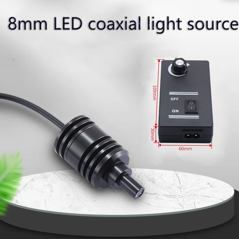 8mm LED Coaxial Point Light Source Microscope CCD Industrial Lamp Illuminator Brightness Adjustable with AC100-240V Adapter