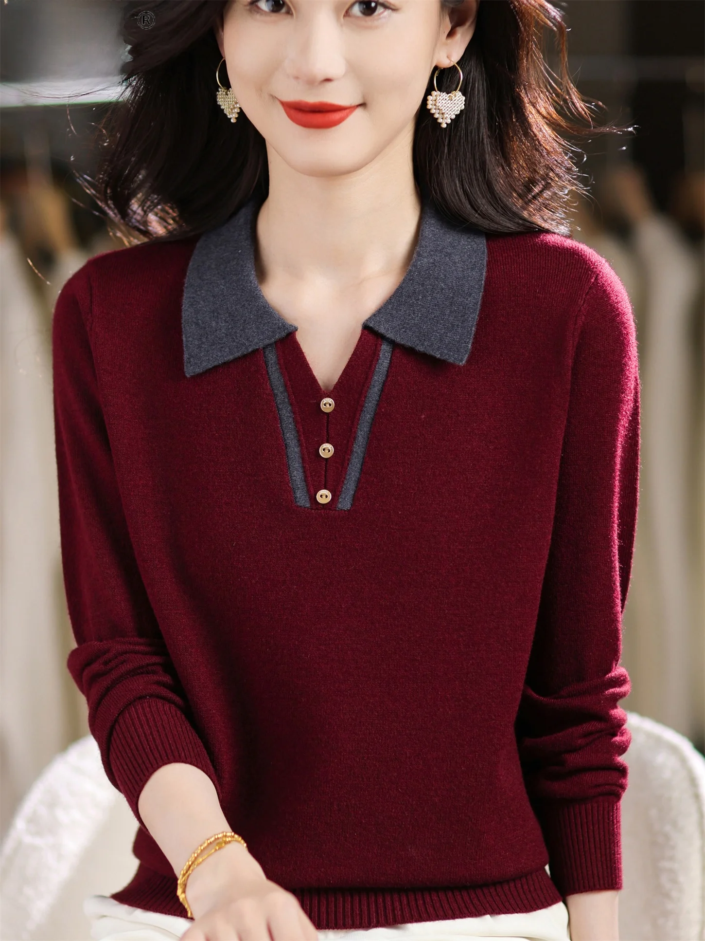 

Осень-зима, свободная вязаная основа irt, женский модный цветной свитер с отложным воротником, удобный дышащий топ