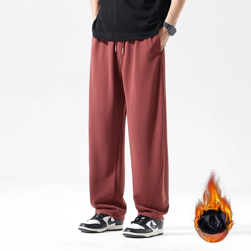 

Мужские флисовые джоггеры, зимние утолщенные повседневные брюки, американские прямые брюки, свободные спортивные штаны в японском стиле ретро, новинка