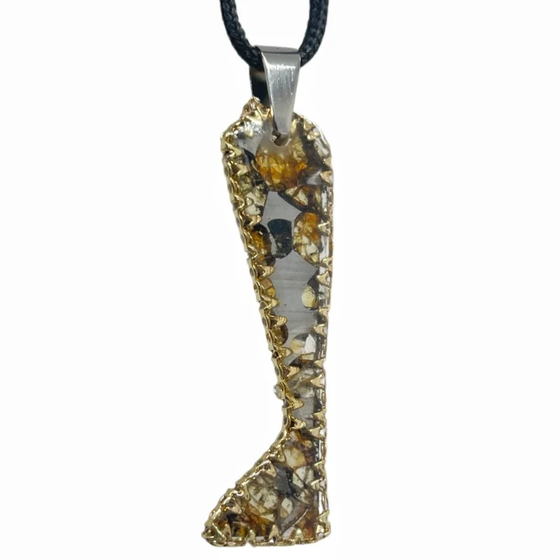Seymchan Pallasite Meteorite Boot Shape Pendant Natural Olivine Crystal Cosmic Necklace Jewelry Gift QB307