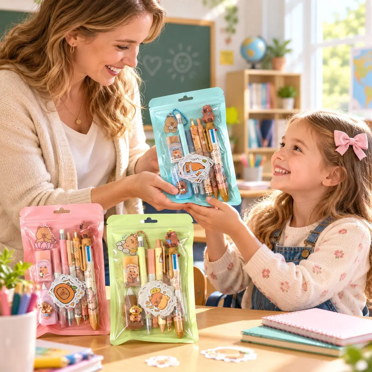 9-Piece Capybara Stationery Set for Elementary School Students, Surprise Birthday Gift, Back-To-School and End-Of-Term Stationery Gift, Party and Holiday Rewards (Includes Gel Pens, Pencils, Correction Tape)