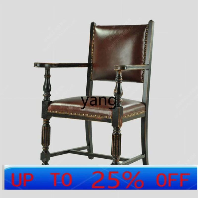 LH retro and old Republic of China armrest back dining chair, carved hotel leisure chair