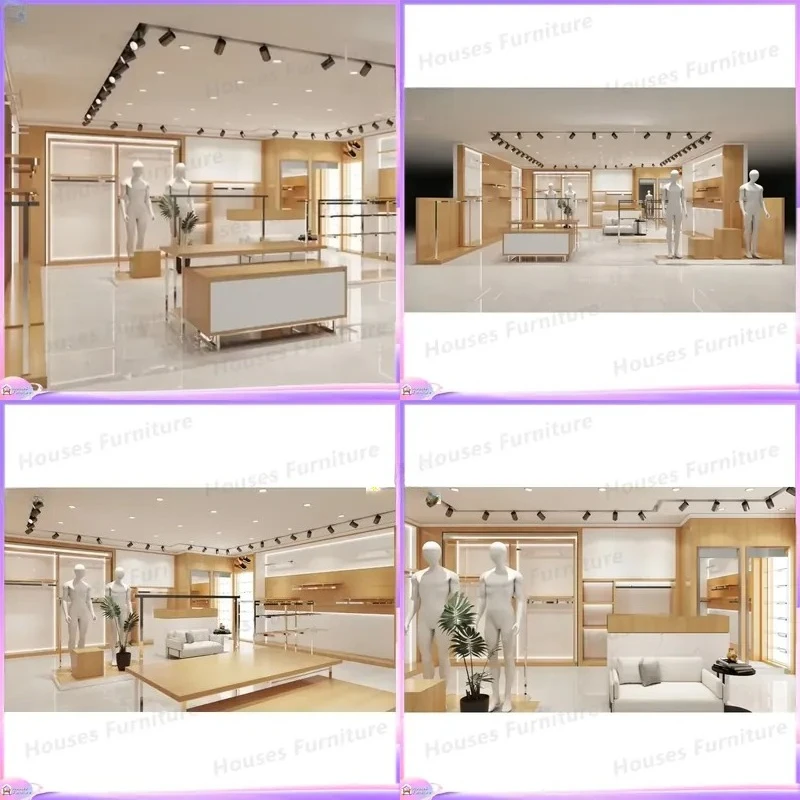 Shoe Cabinet Storage Organizer Wooden Top Stainless Steel Legs Hanging Rack Grid Display Shelf for Clothes Boutique Home