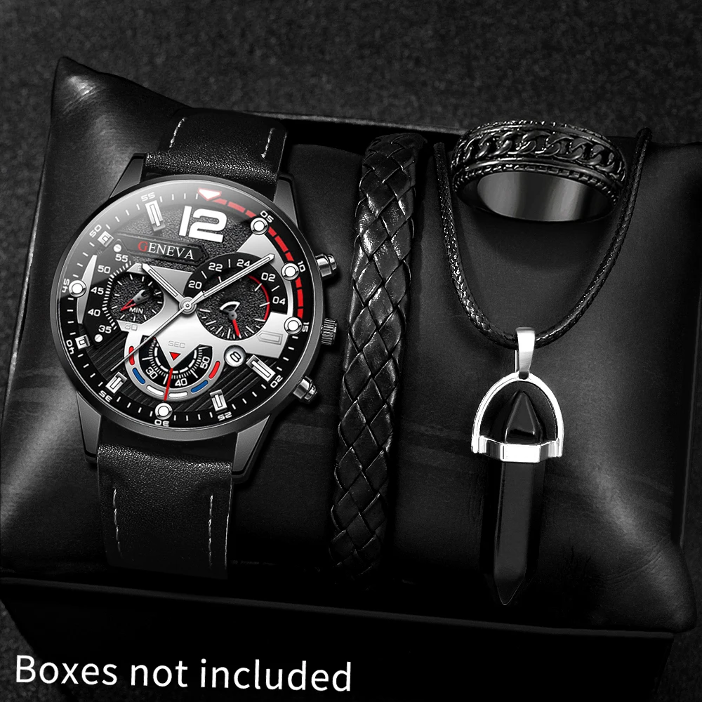 4pcs Men's Watch Set, Simple Grand, Preferred Gift For Halloween, Graduation Season, New Year's Eve, Valentine's Day